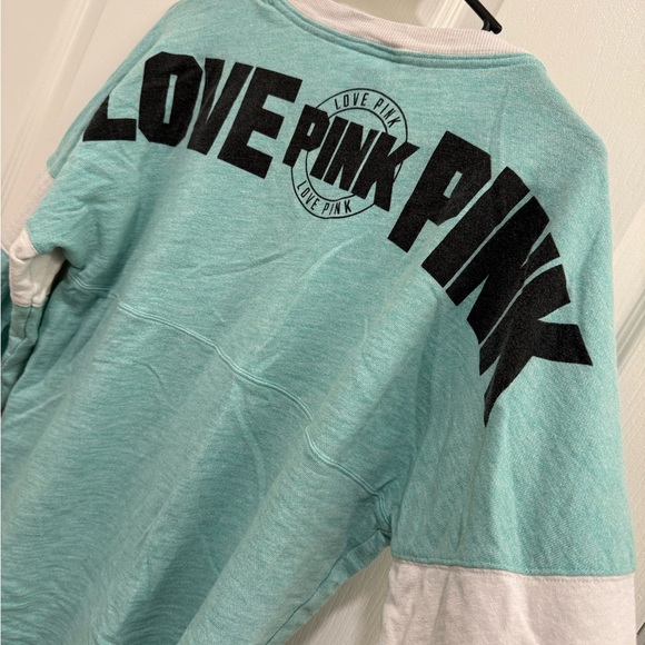 Victoria's Secret PINK Mint Green Long-Sleeve V-Neck Top with White Accents - Picture 8 of 8